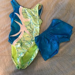 Blue and green gymnast leotard